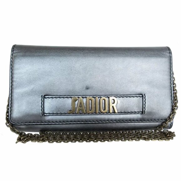 Auth Christian Dior Wallet Chain Silver / Gold leather/metal s0504a - Picture 1 of 12